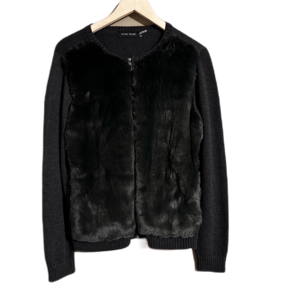 Ivanka Trump Charcoal Faux Fur Cardigan Size M
